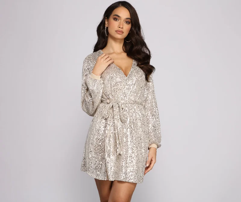 Members Only Chic Style Sequin Belted Trench