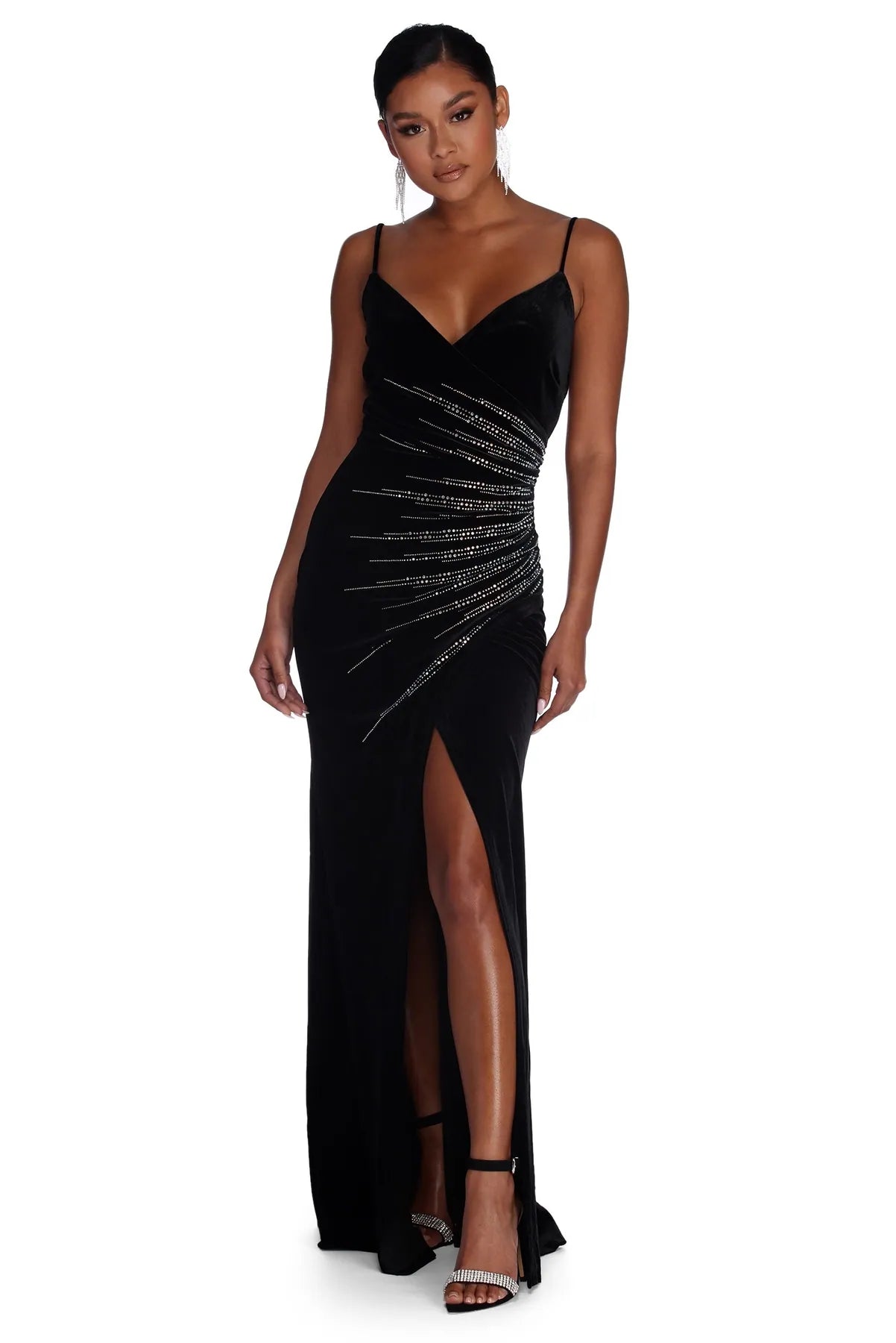 Final Clearance Emmalyn Formal Heat Stone Velvet Dress