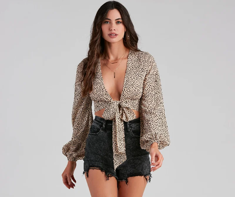 Major Savings Chase The Cheetah Tie-Front Top