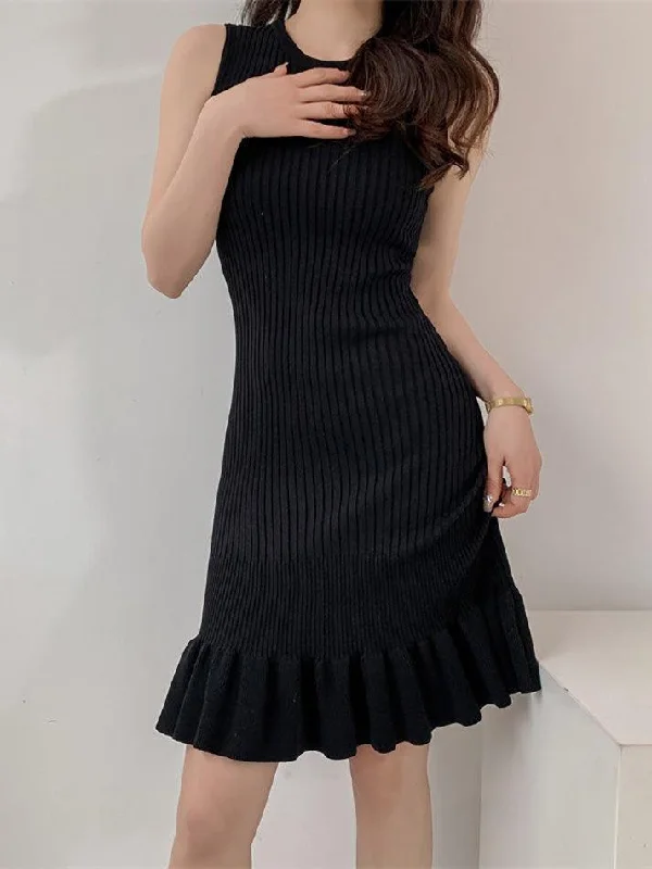 Best Seller Ruffle Hem Sleeveless Knit Dress