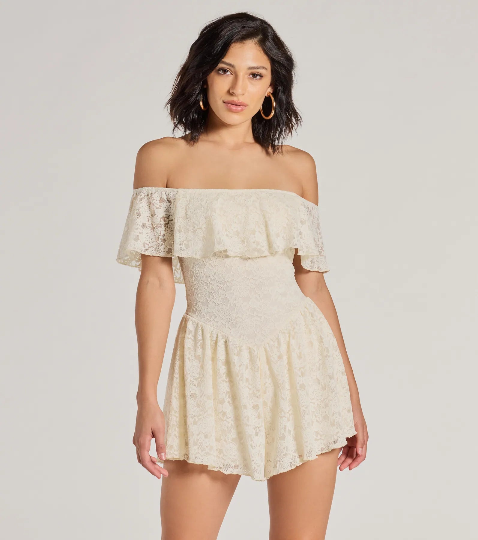 Huge Discounts Boho Lace Off-The-Shoulder Drop Waist Romper