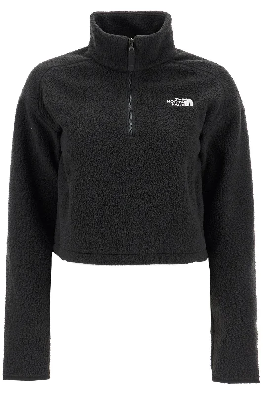 Super Deal Sherpa Fleece Cropped Sweatshirt In  - Black