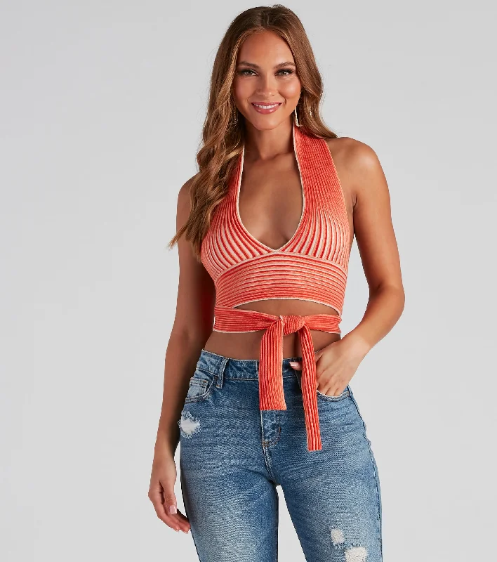 Final Sale Main Squeeze Striped Halter Wrap Top