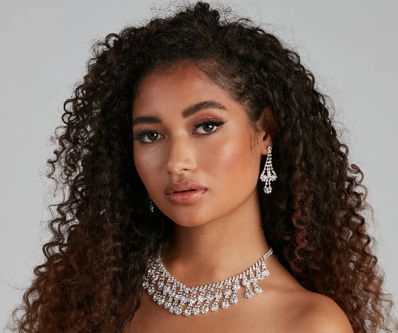 Best Seller Floral Drops Rhinestone Collar And Earrings Set