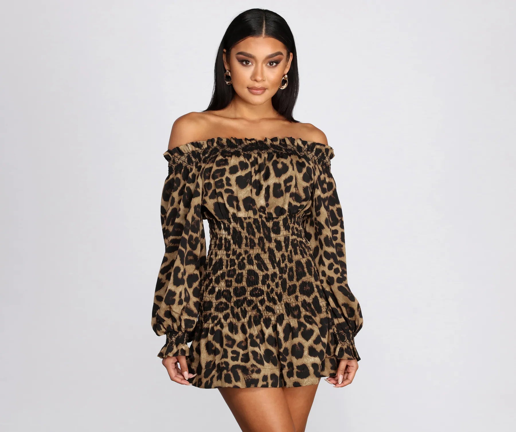 Warehouse Sale Cool Cat Leopard Off Shoulder Mini Dress