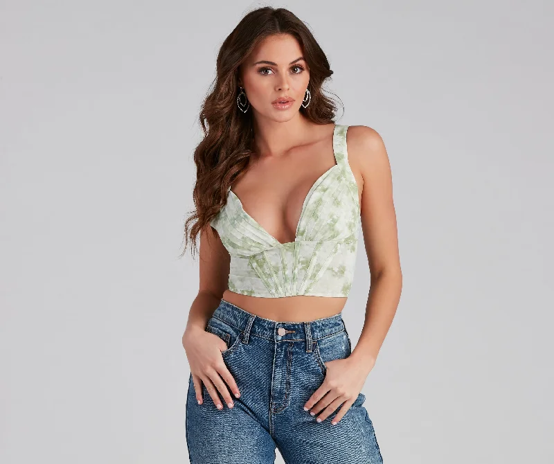 Special Discount Flower Fields Satin Pleated Corset Top