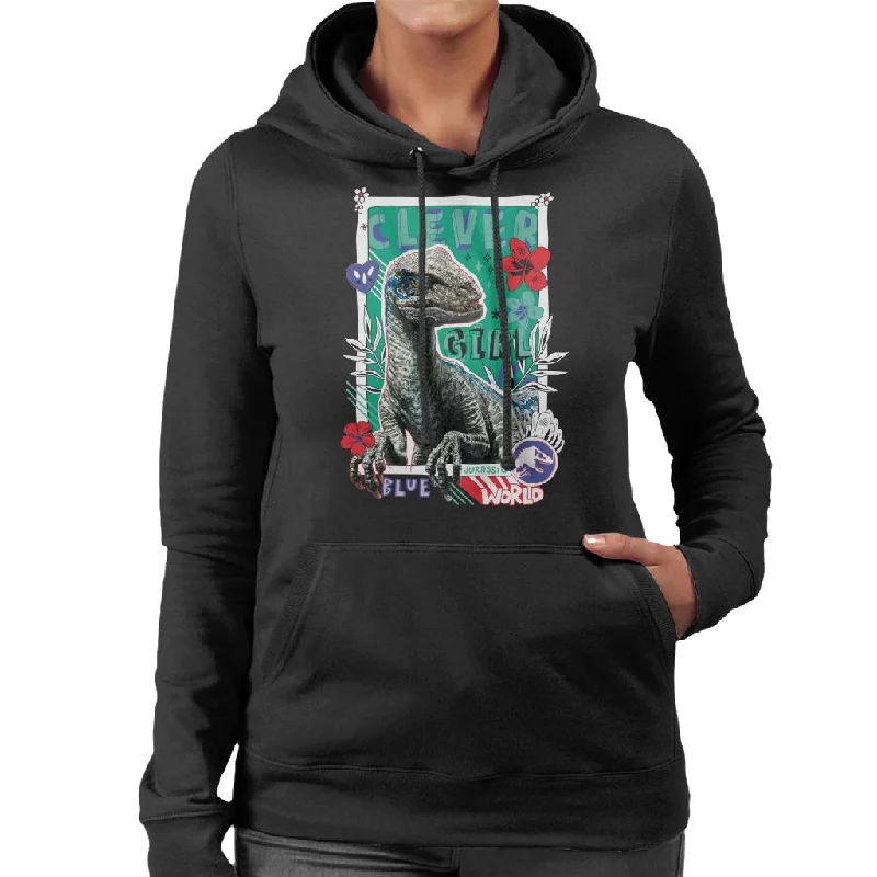 Sale Event Jurassic Park Clever Girl Blue Floral Border Women's Hooded Sweatshirt