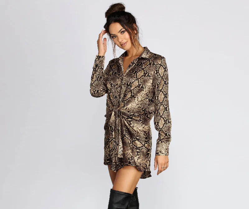 Exclusive Deal Snake Print Tie Front Tunic