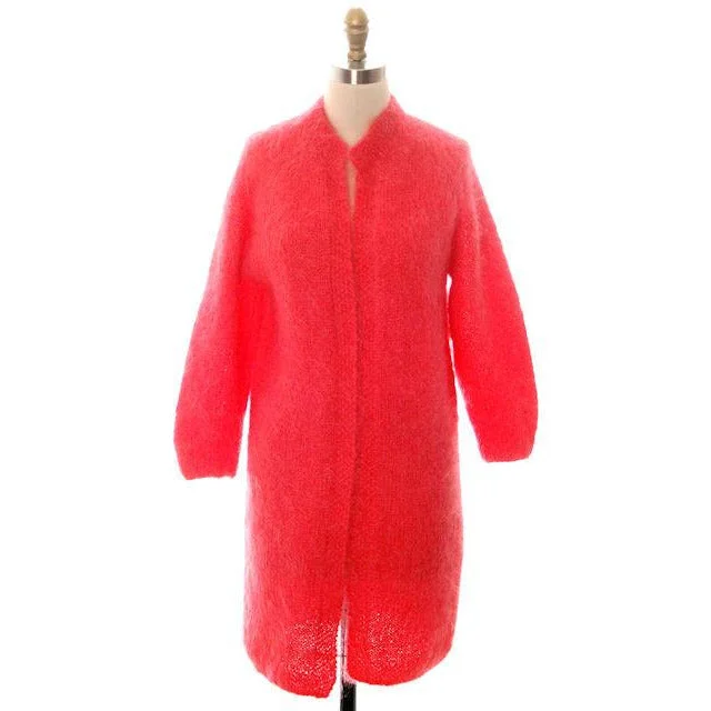 Vintage Mohair Sweater Coat Perfect Coral Handknit 1960s womens L