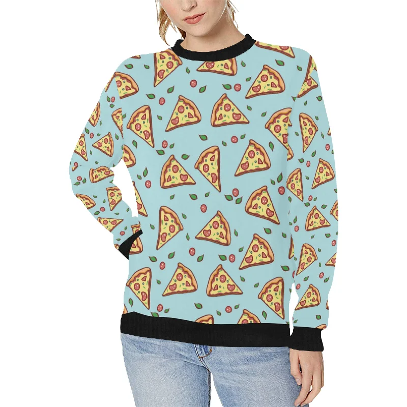 Savings Bonanza Hand drawn pizza blue background Women's Crew Neck Sweatshirt