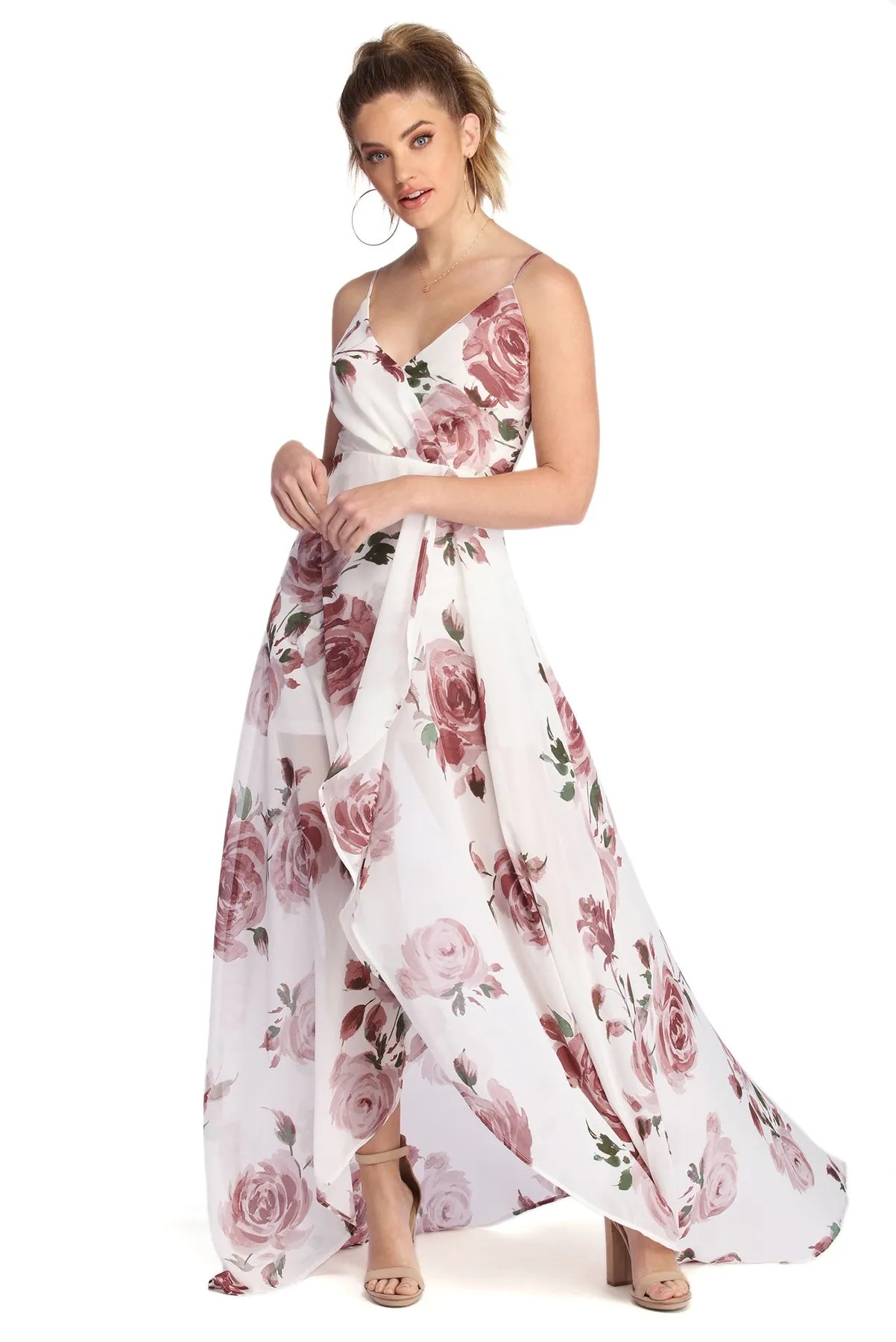 Stock Clearance Janine Floral Chiffon High Low Dress
