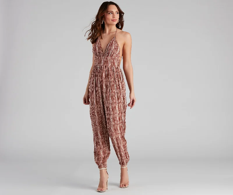 Weekend Deal Summer Pop Tie-Dye Stripe Halter Jumpsuit