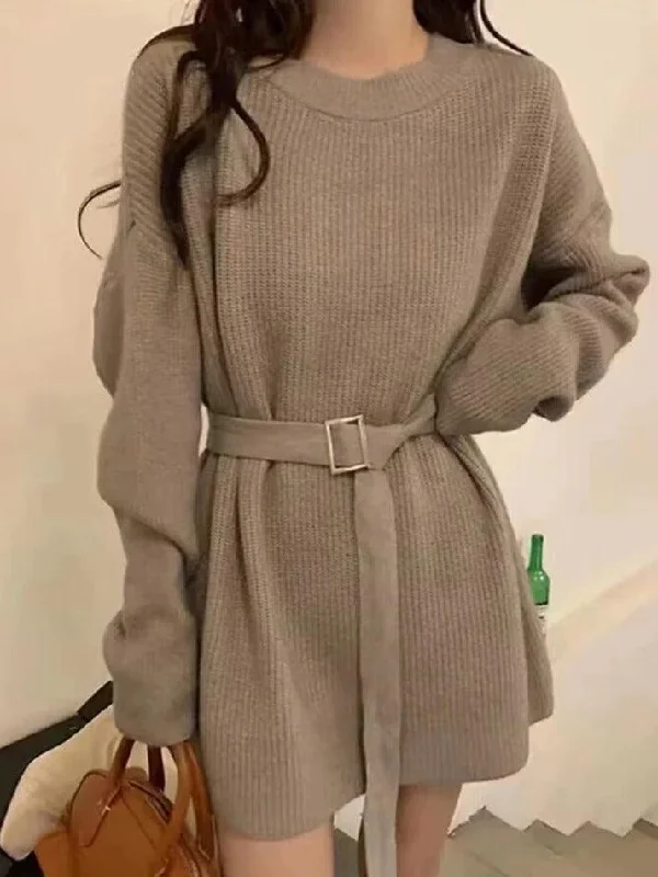 Exclusive Offers Solid Belted Knit Mini Dress