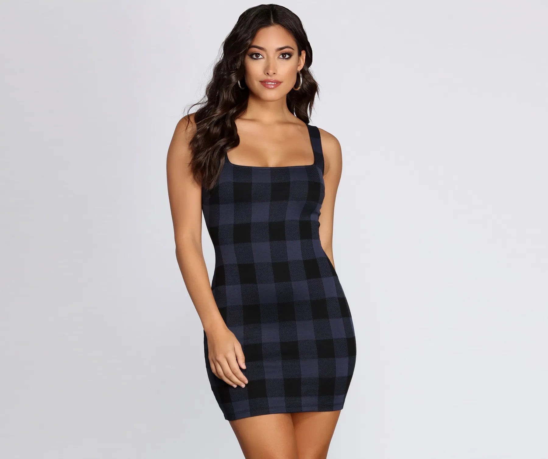 Midnight Sale Poised In Plaid Sleeveless Mini Dress