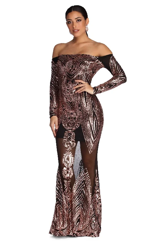 Deal Mania Sherrie Formal Sequin Scroll Dress