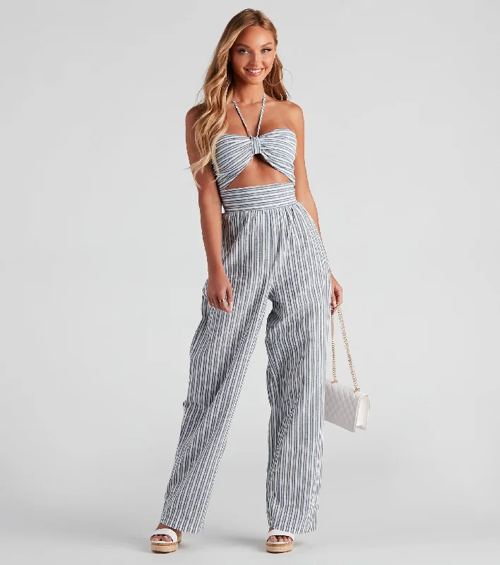Can't Be Beat Seasonal Stripe Halter Linen Jumpsuit