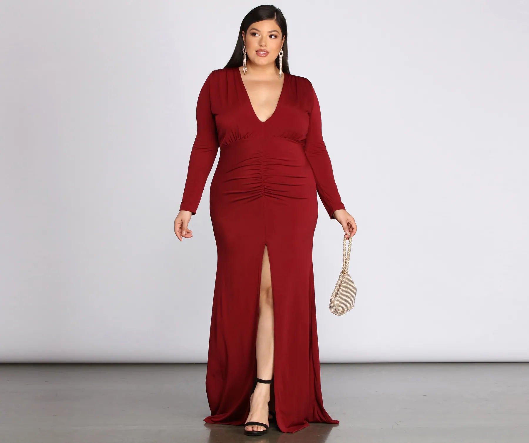 Massive Deals Plus Denise Formal Plunging Ruched Dress