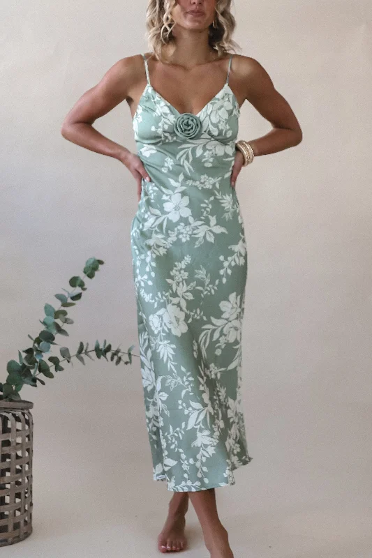 Savings Galore Sage Rosette Dress