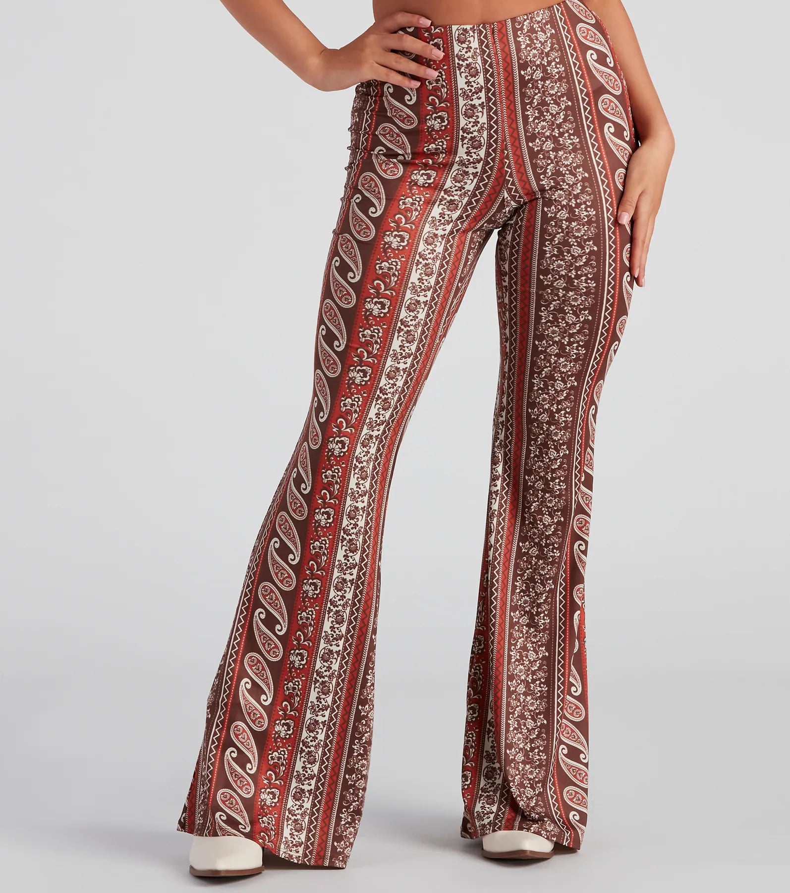 Get It Before It’s Gone Cool Vibes Border Print Flare Pants
