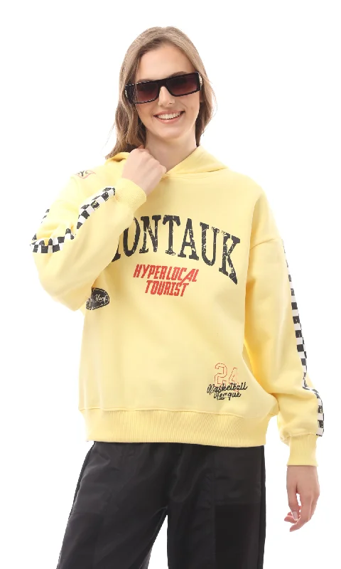 Steals and Deals O172394 Printed "Montauk" Slip On Short Sweatshirt - Yellow