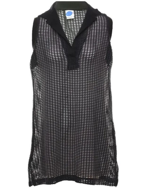 Can't Miss Sleeveless Black Mesh Evening Top - M