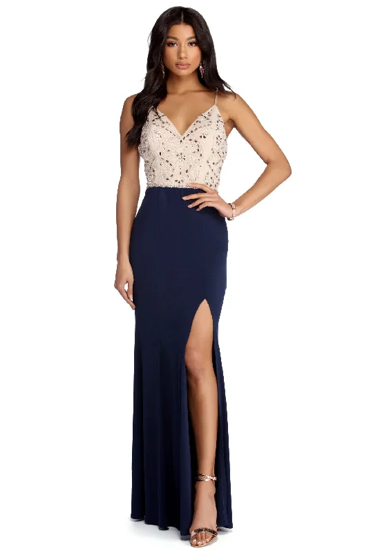 Don't Miss Giana Formal High Slit Beaded Dress
